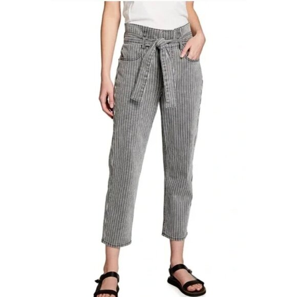 Frame Womens Black & White Striped High-Waist Belted Denim Jeans Size 26 - Picture 3 of 11